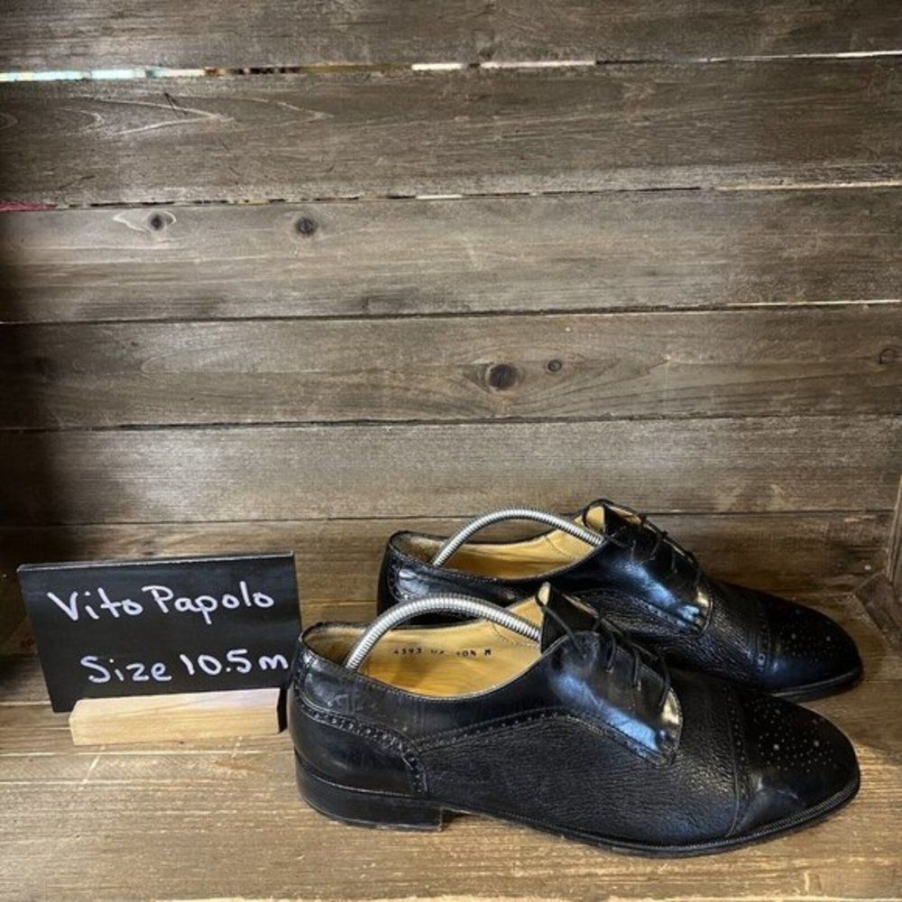 Mens Vito Rufolo Black Leather Cap Toe Brogue Oxford‎ Dress Shoes Size 10.5 M